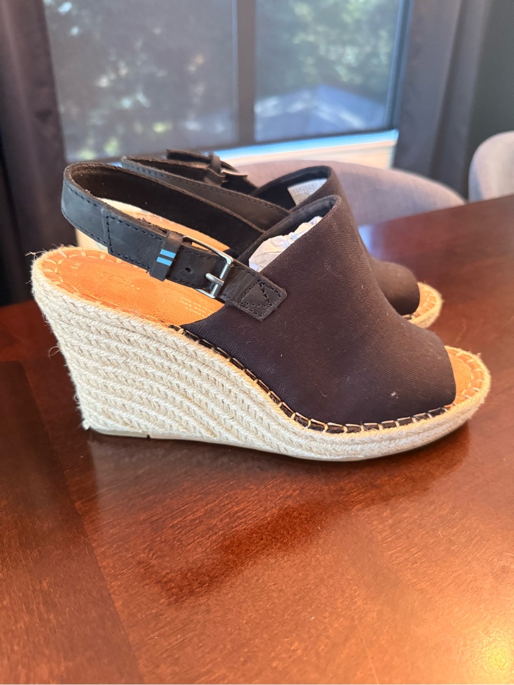 Toms Black Canvas Espadrille Slingback Wedge Sandals - size 9